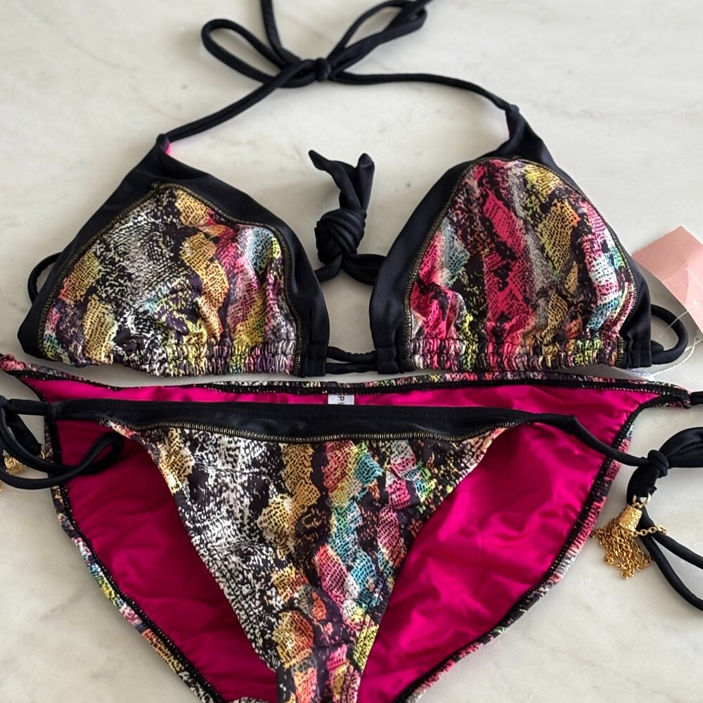 PilyQ Multi Snake Print Pink Lined Bikini - SZ LG/D Cup NWT